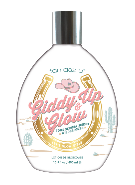 (NEW) Giddy Up & Glow™
500X Sedona Sunset Wildbronzer
Wild Rose & Prickly Pear Glow Serum]

Boots on, buns out.
This coastal cowgirl loves where the desert meets the ocean because it’s all tan lines and good times. Bronzed, bold, and effortlessly radiant- this gorgeous glow is made dark, wild and runs free.
• 500X Sedona Sunset Wildbronzing utilizes some of nature’s most potent extracts for a plateau-busting bronze that’s as dark as you desire
• Aloe Base with Wild Rose Extract & Prickly Pear gives your tan & skin a breathtaking glow to rival the desert sunsets
• This formula with Hyaluronic Acid, Agave, & Avocado tightens & tones for a beach-ready bod that never goes unnoticed.
• Add in tattoo-enhancing, and color-loving carrot oil? Let’s glow!
Fragrance: Bluebell & Segauro Nectar

