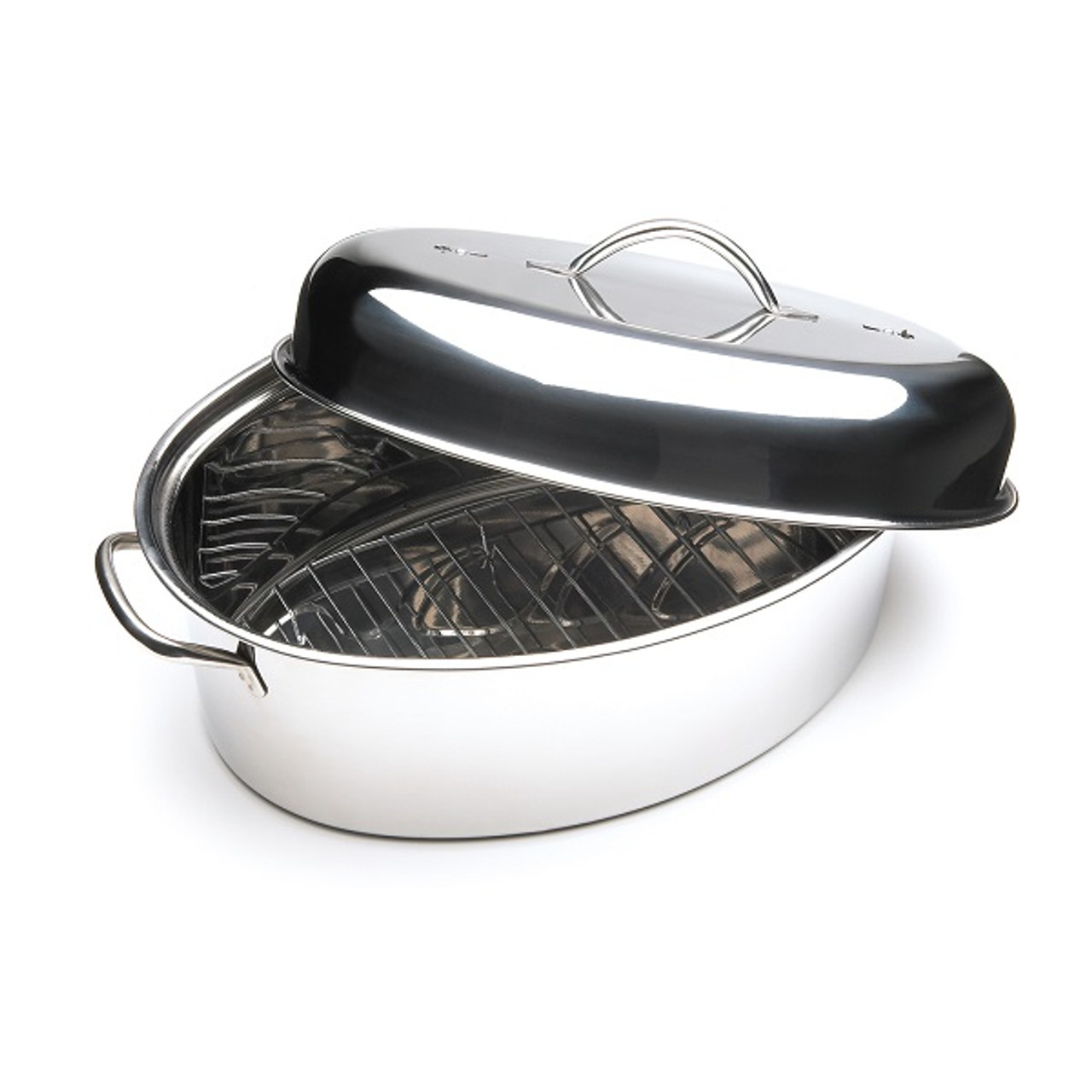 Gourmet Accessories, Stainless Steel Oval Roaster Roaster with lid and Flat  Rack, 19 x 12 x 10 inch