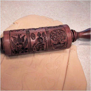 House On The Hill Folk Art Springerle Rolling Pin