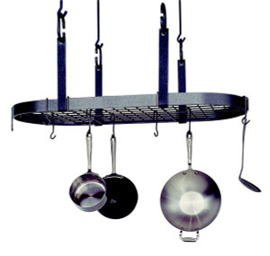 Four Point Oval Pot Rack, Hammered Steel