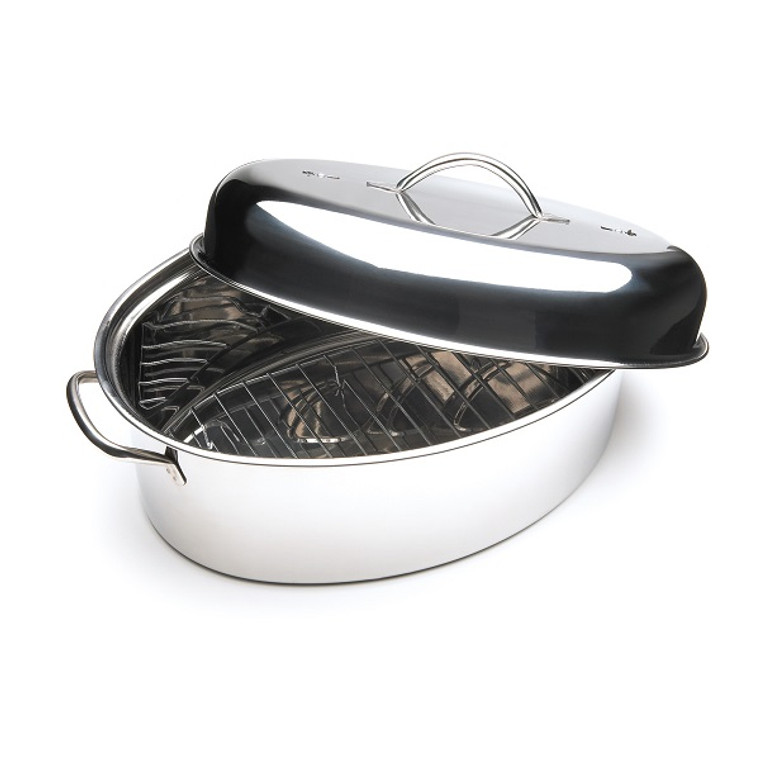 Stainless Steel Oval Roaster With Lid, 15-18 Lbs