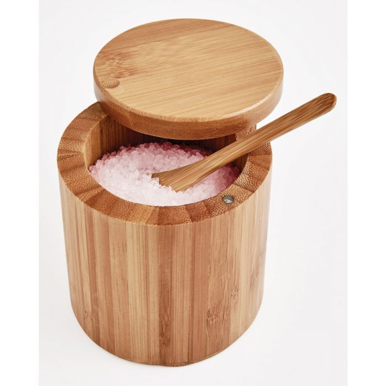 HIC Kitchen Bamboo Salt Box with Swivel Lid & Spoon