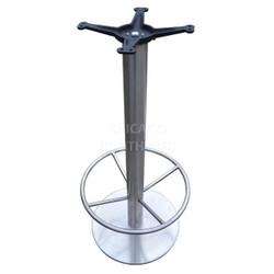 Disk-series 18" Round Table Base - Pub Height with Footrail - Stainless Steel