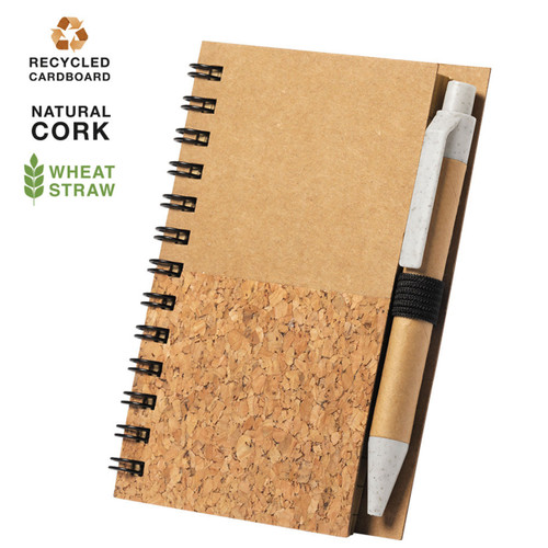 Natural cork and recycled cardboard covered spiral notebook| goodiebags