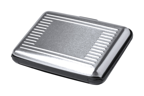 Port-card din aluminiu cu protecție RFID. Spațiu pentru 6 carduri.