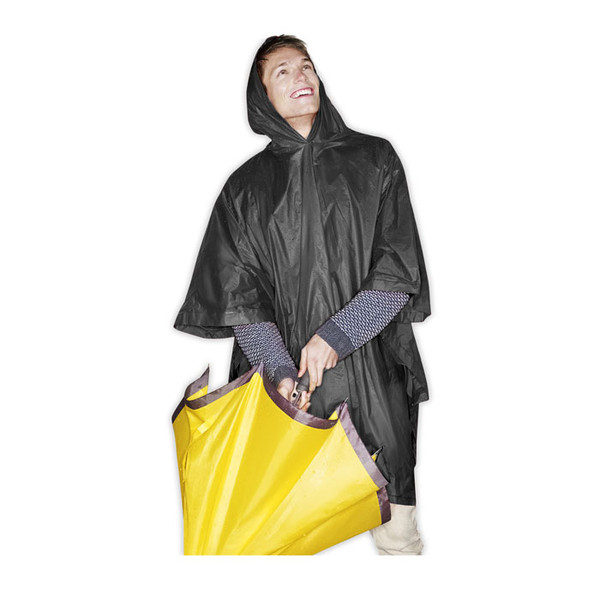 Pelerina de ploaie cu gluga in saculet din PVC.