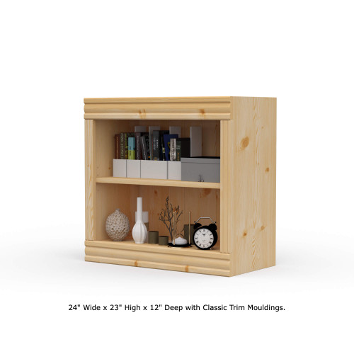 24" Wide x 23" High x 12"D Traditional Framed Solid Pine Bookcase with Classic Mouldings.