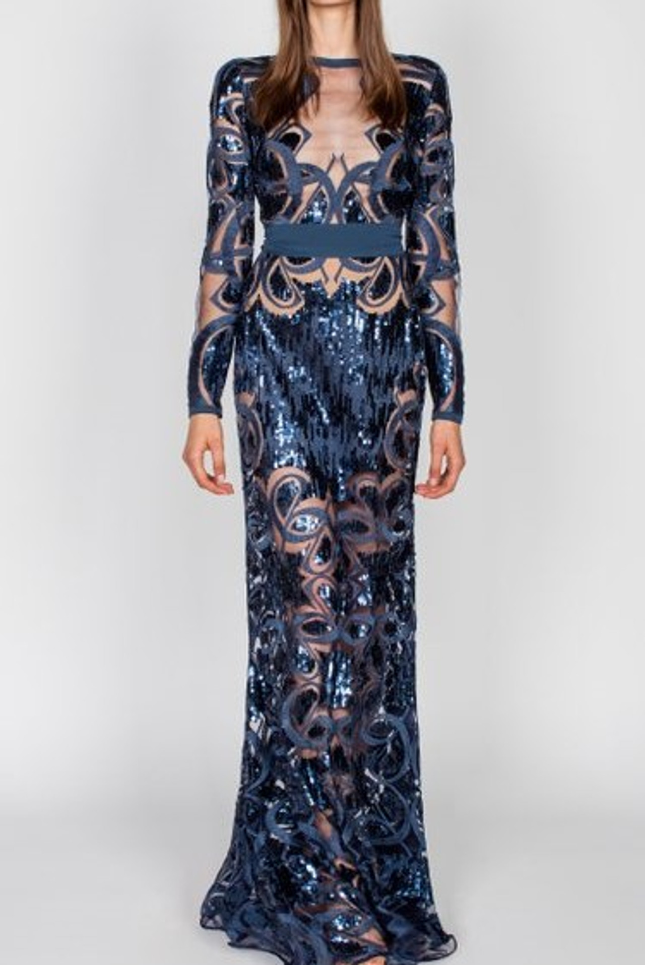 Edward Arsouni Long Sleeve Sequin Satin Gown - District 5 Boutique