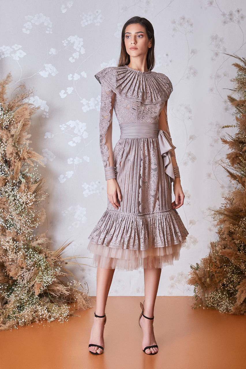 Gatti Nolli by Marwan Long Sleeve Pleated Dress - District 5 Boutique