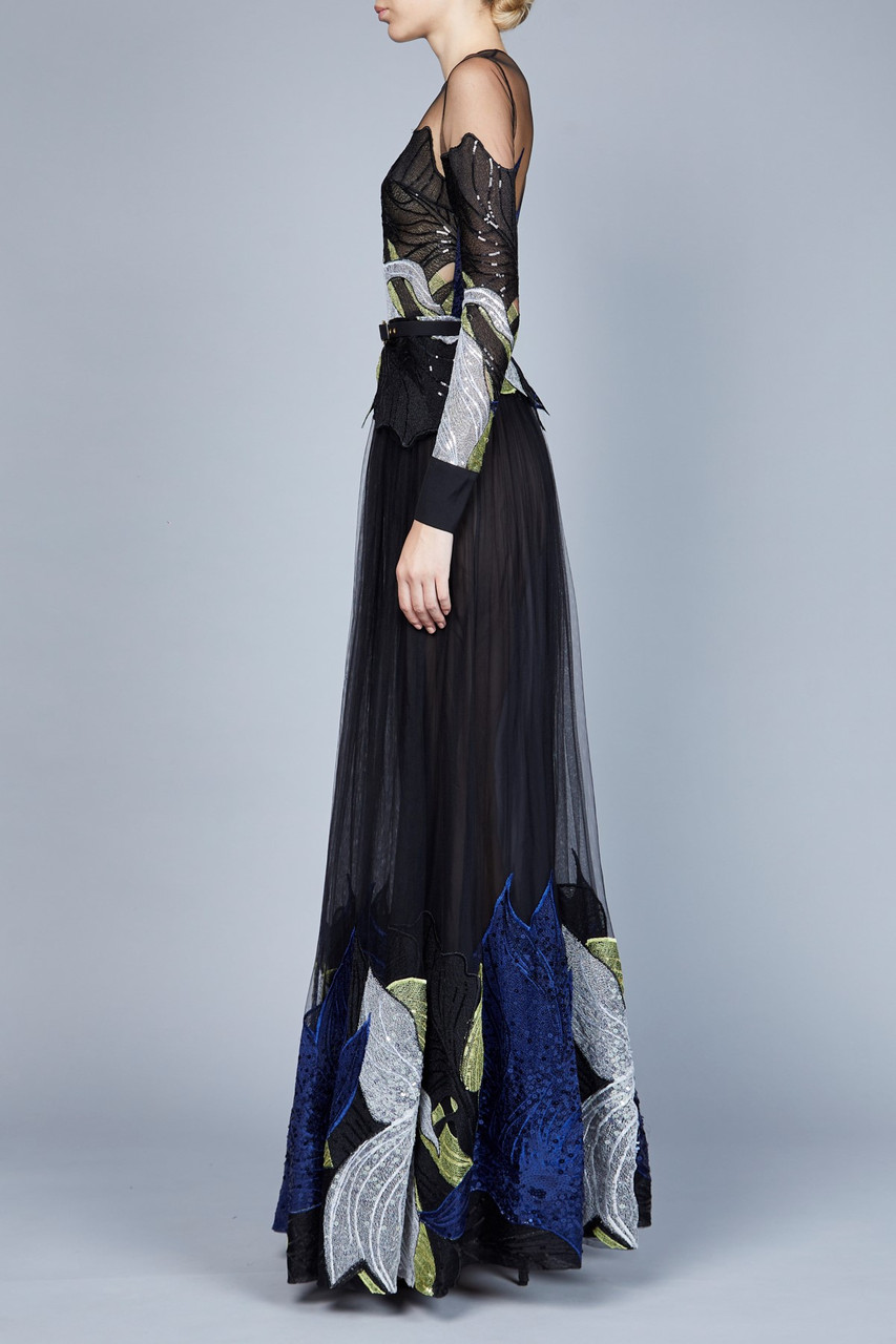 Elie Saab Yarn Embroidered Long Sleeve Gown - District 5 Boutique