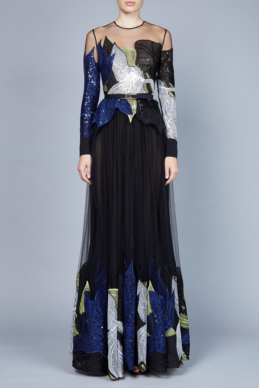 Elie Saab Yarn Embroidered Long Sleeve Gown - District 5 Boutique