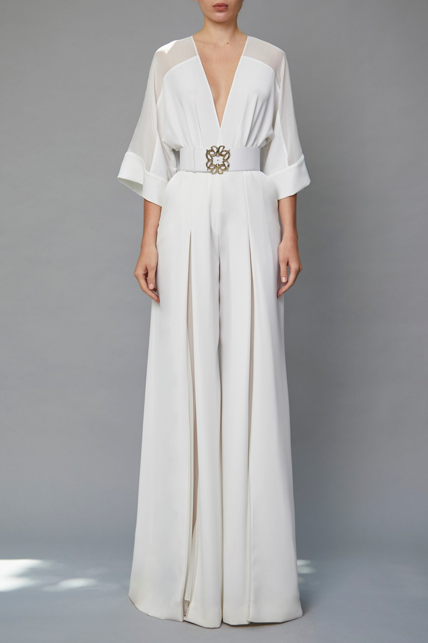 Elie Saab Crepe ¾ Sleeve Jumpsuit - District 5 Boutique