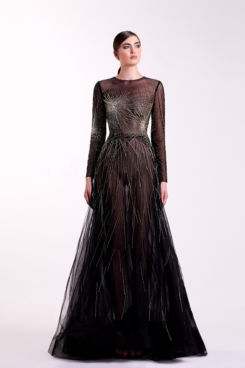 Edward Arsouni Tulle with Beading Gown- District 5 Boutique