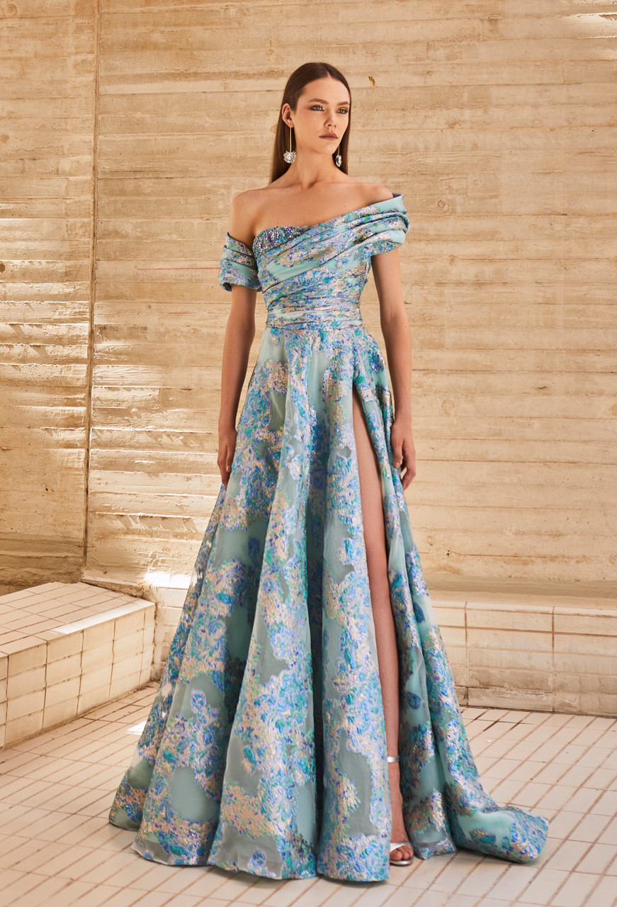 Tony Ward Off The Shoulder Jacquard Gown - District 5 Boutique