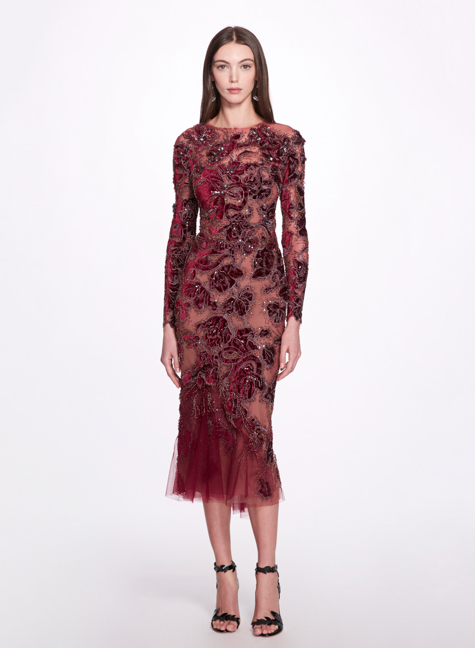 Marchesa Couture Embroidered Velvet Midi Dress - District 5 Boutique