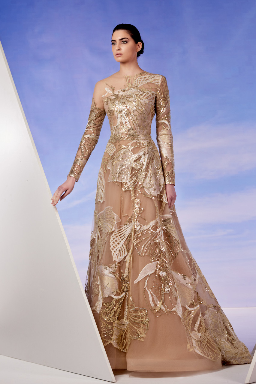 Gold Sequin Applique Gown