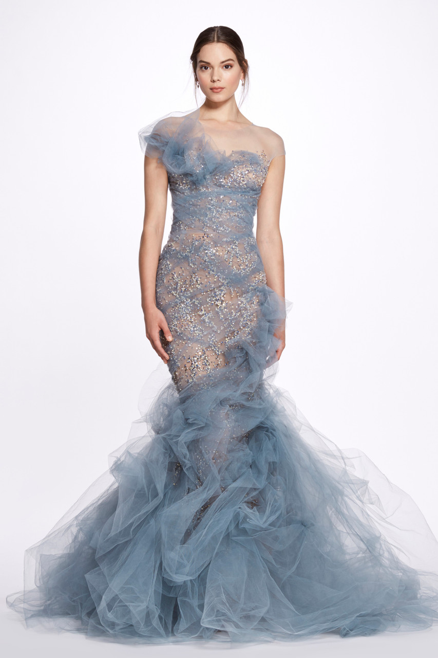 Marchesa Couture Tulle One Shoulder Illusion Gown - District 5 Boutique