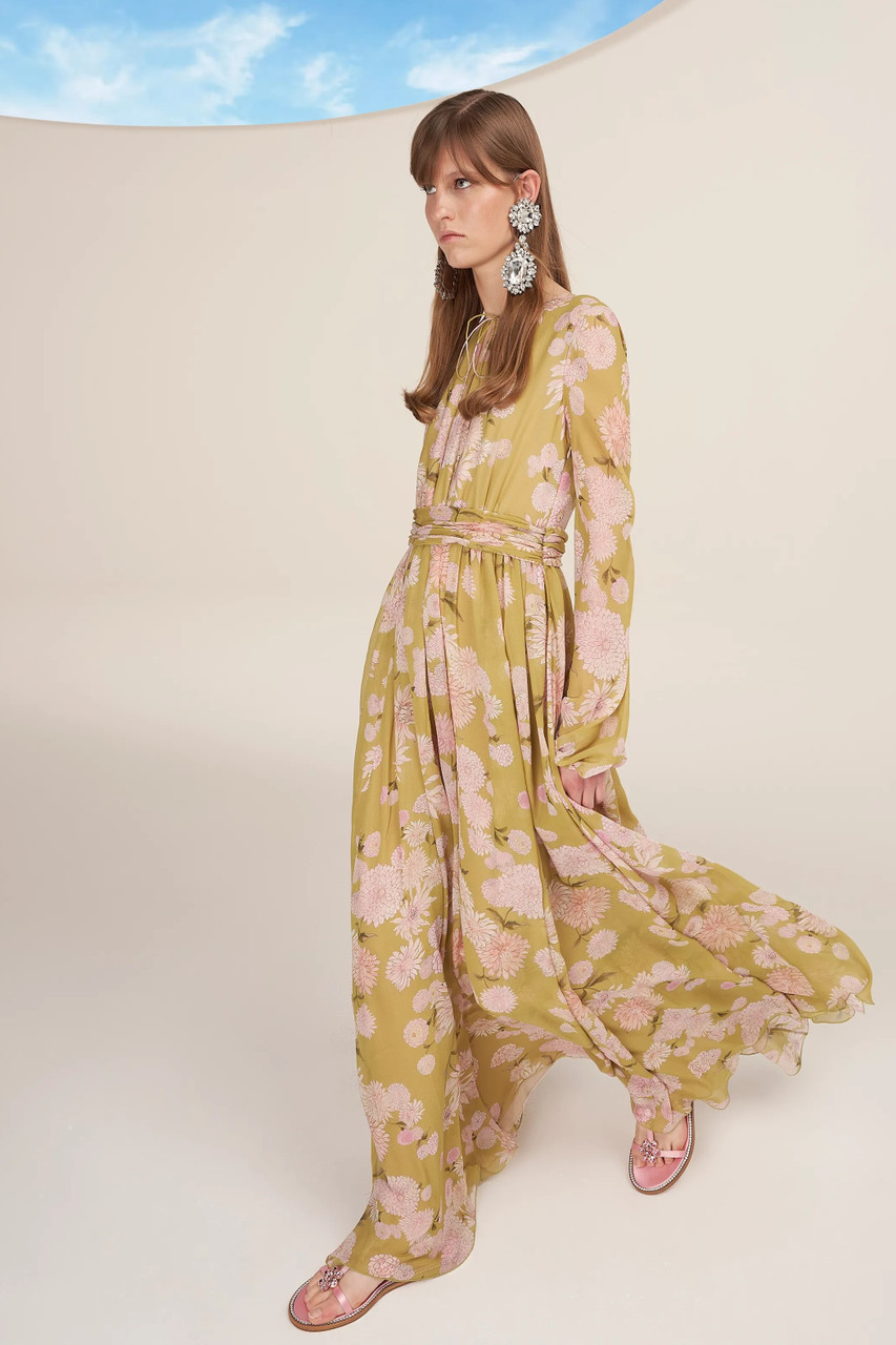 Floral Printed Pleated Sleeve Chiffon Gown – Terijon.com