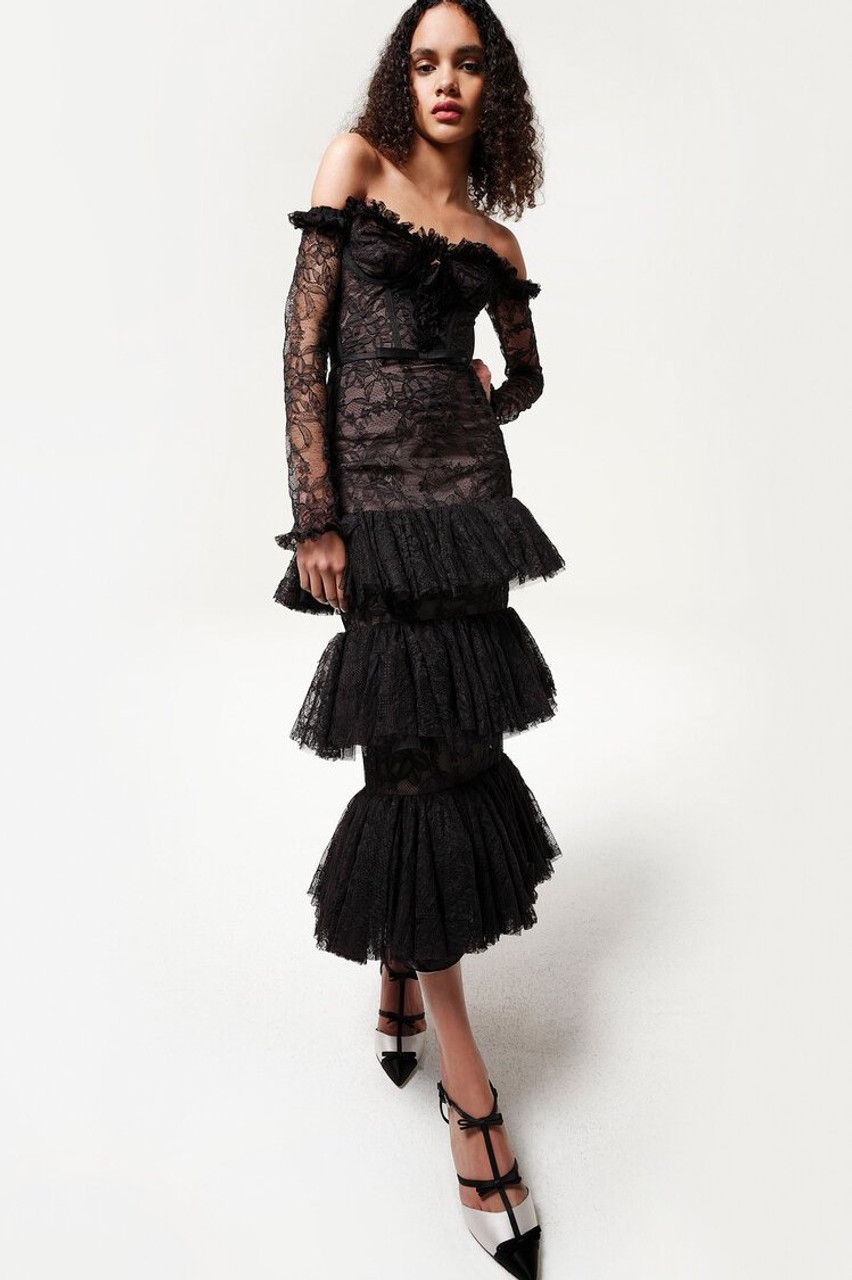 Giambattista Valli - Tulle and Chantilly-lace Gown - Womens - Black