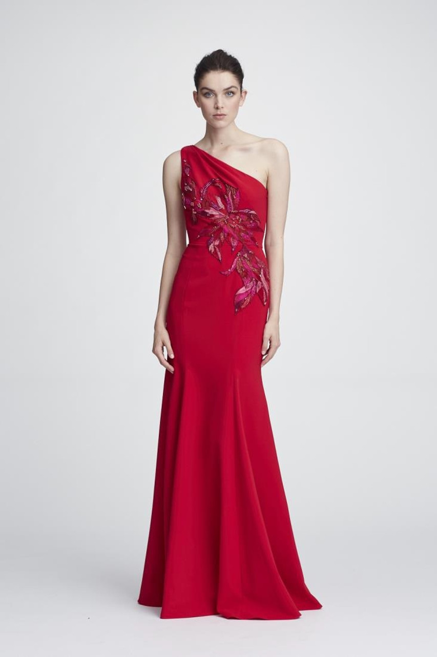 red crepe gown