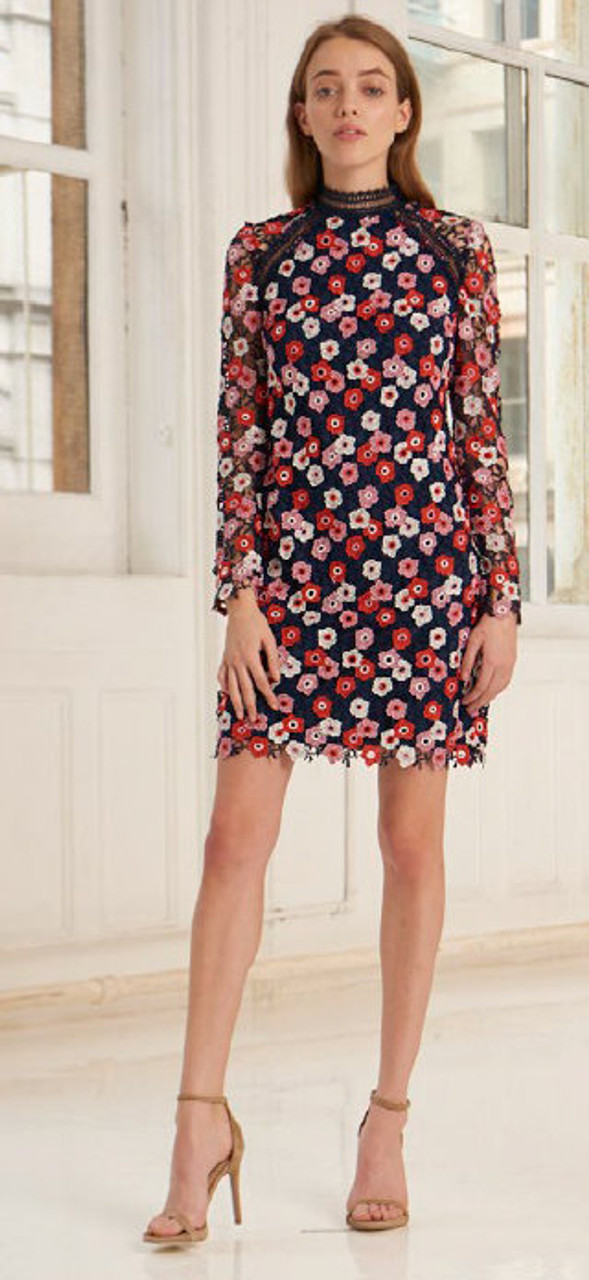 long sleeve floral shift dress