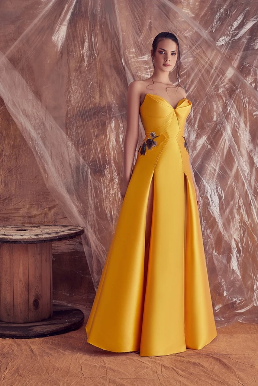 Sexy Yellow Sweetheart Strapless A-line Long Floral Prom Dress, Gown, –  AlineBridal