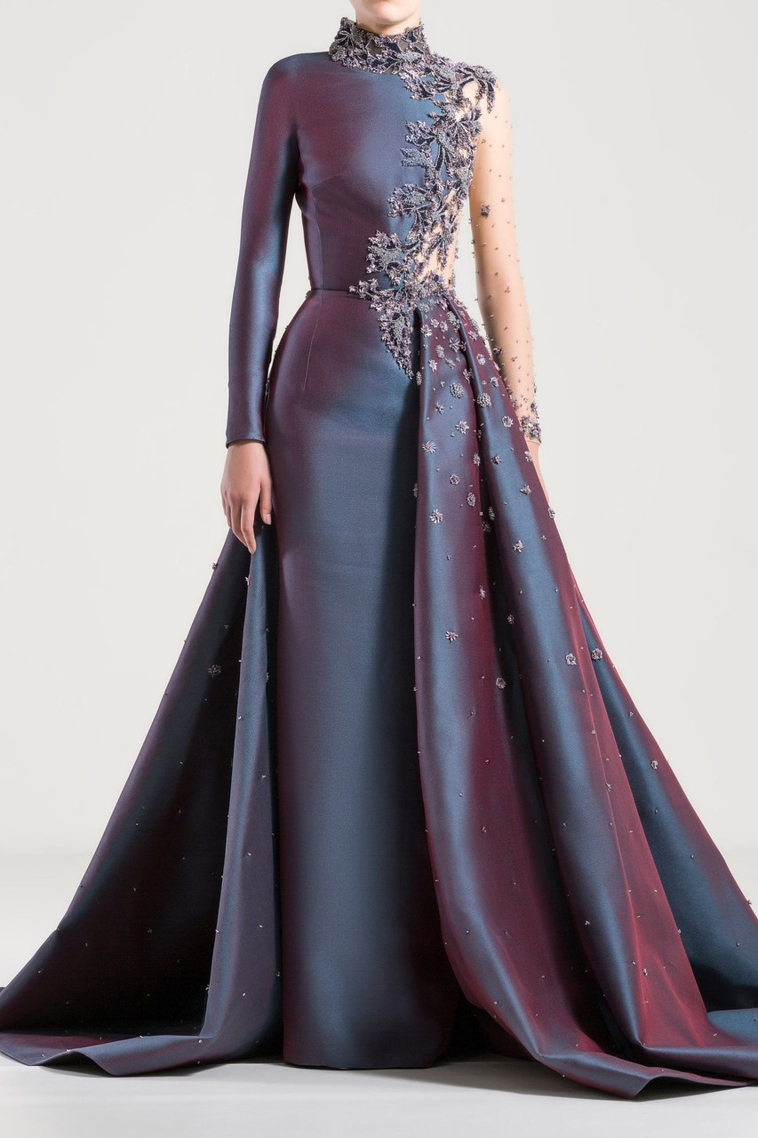 Long sleeve beaded gown clearance