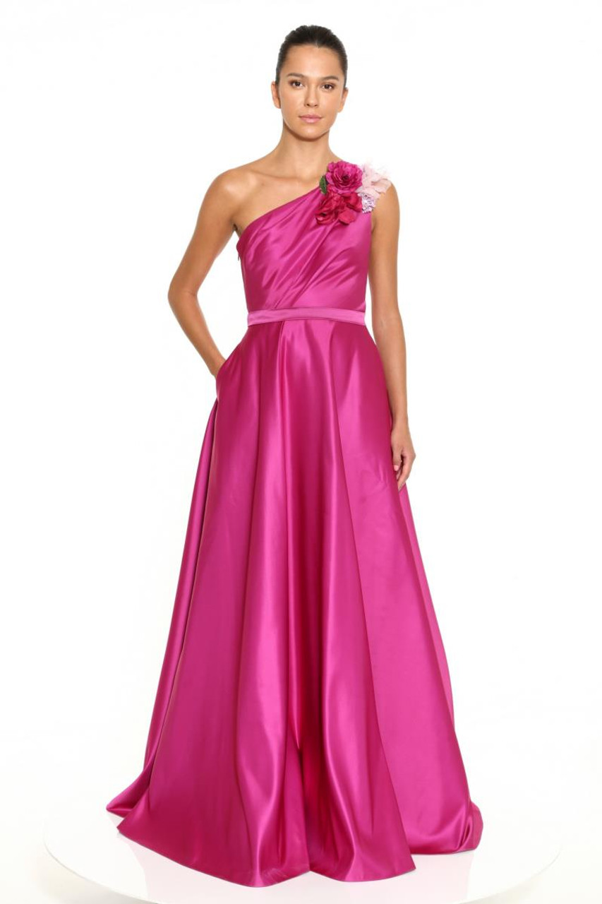 draped satin gown