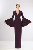 Long Bell Sleeve Crepe Gown