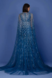 Beaded Tulle Illusion Gown with Shawl