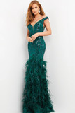 Embellished Feather Evening Gown