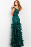 Embellished Feather Evening Gown