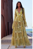Yarn Embroidered Cape Sleeve Gown