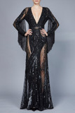 Bead Embroidered  Long Sleeve Gown