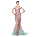 Feathered Slit Gown with Cape