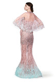 Feathered Slit Gown with Cape