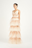 V-Neck Glitter Tulle 5-Tiered  Gown