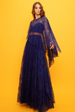 Flared lace Long Dress With Detachable Belt