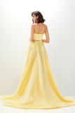 Yellow Strapless Bow Gown