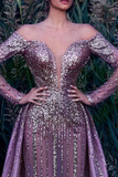 Pink Sequin Long Sleeve Gown