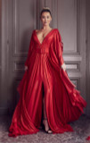 Plunging/ Neck Cape Sleeve Gown