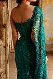 One Sleeve Embroidered Sequin Gown