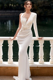 One Long Sleeve  Sequin Embroidered Gown