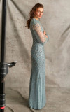 Fitted Beaded Long Sleeve Gown