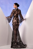 Long Sleeve Black Lace Gown