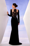 Long Sleeve Black Crepe Gown