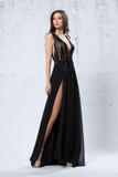 Sleeveless Embellished Bodice Slit Gown