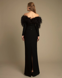 Feathered Off the Shoulder Gown