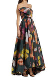 Iris Floral Warp Print Taffeta Gown