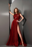One Shoulder Pleated Slit  Gown